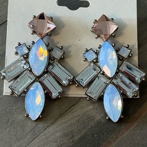 Moonstone Art Deco Opalescent, Crystal, Rhinestone Vintage Iridescent Earrings